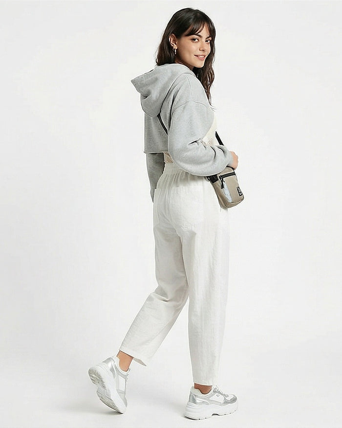White Relaxed Fit Elasticated Waist Trousers - R217032
