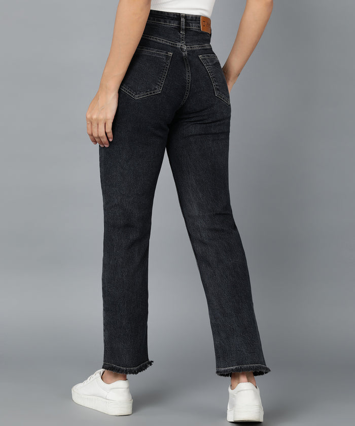 Women's Black Wide Leg Fit Washed Jeans