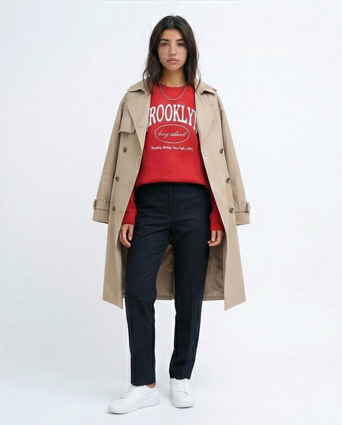 Women's Brooklyn Graphic Print Red Oversized Sweatshirt - 0199384