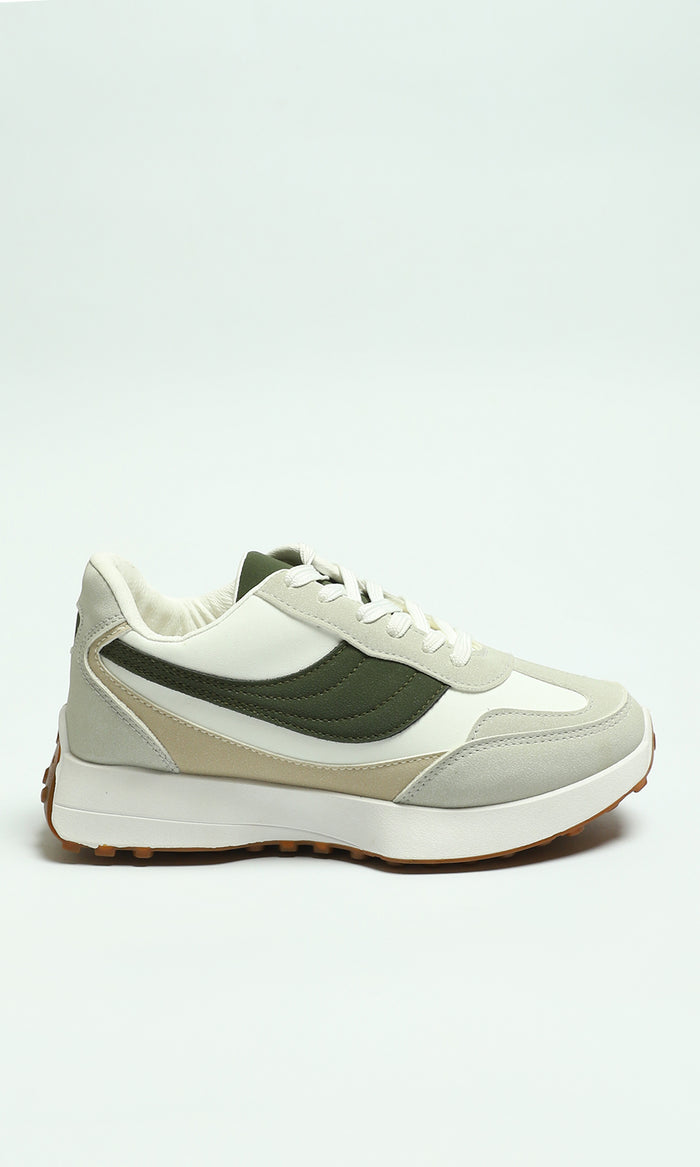 Women's Casual Retro-Inspired Chunky Sneakers - Sage & Off-White - R215018