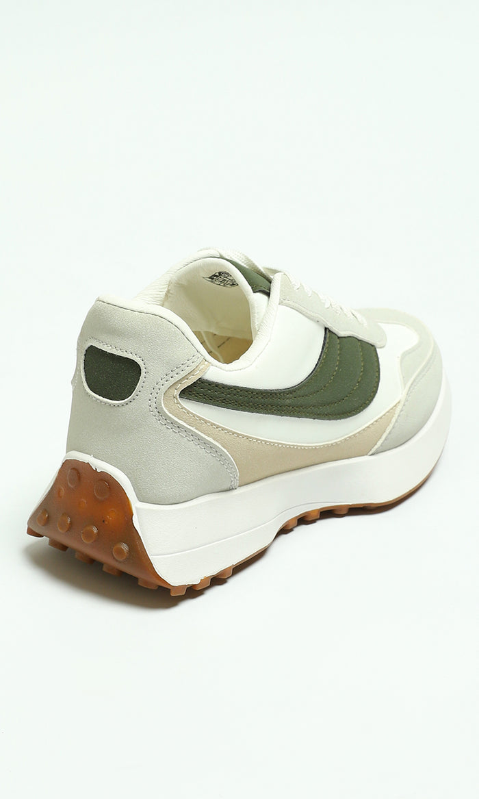 Women's Casual Retro-Inspired Chunky Sneakers - Sage & Off-White - R215018