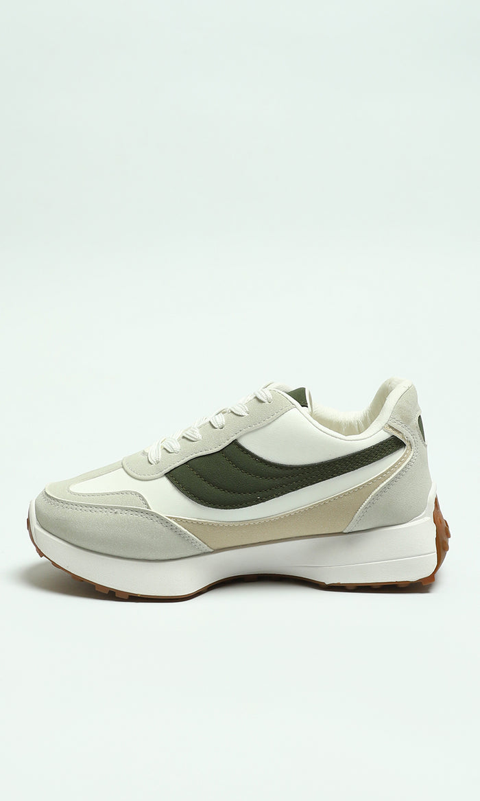 Women's Casual Retro-Inspired Chunky Sneakers - Sage & Off-White - R215018