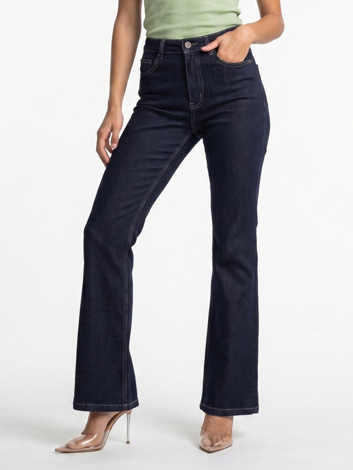 Women's Dark Blue Mid Rise Bootcut Washed Jeans Stretchable