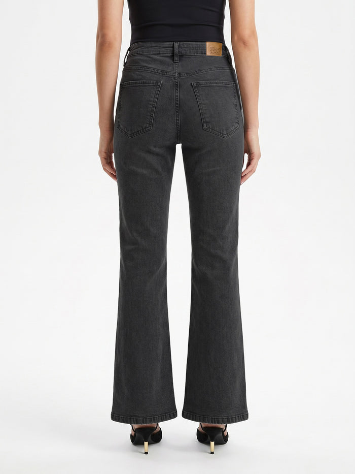 Women's Dark Grey Mid Rise Bootcut Washed Jeans Stretchable