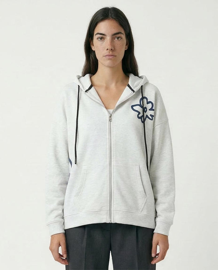 Women's Floral Graphic Zip-Up Hoodie Light Grey Heather - O200712