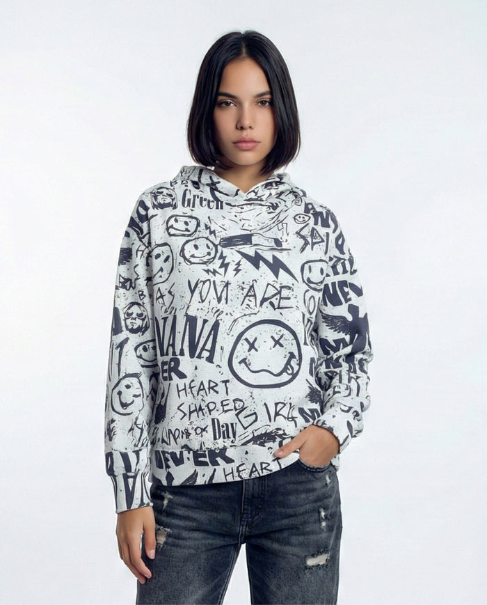 Women's Graffiti Grunge All-Over Print Hoodie - O200014