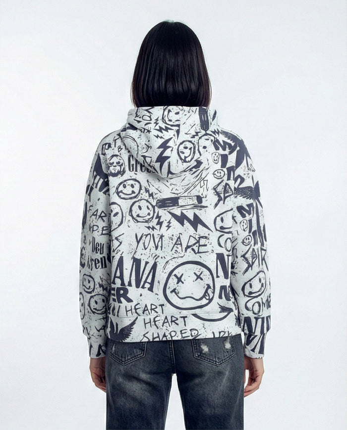 Women's Graffiti Grunge All-Over Print Hoodie - O200014