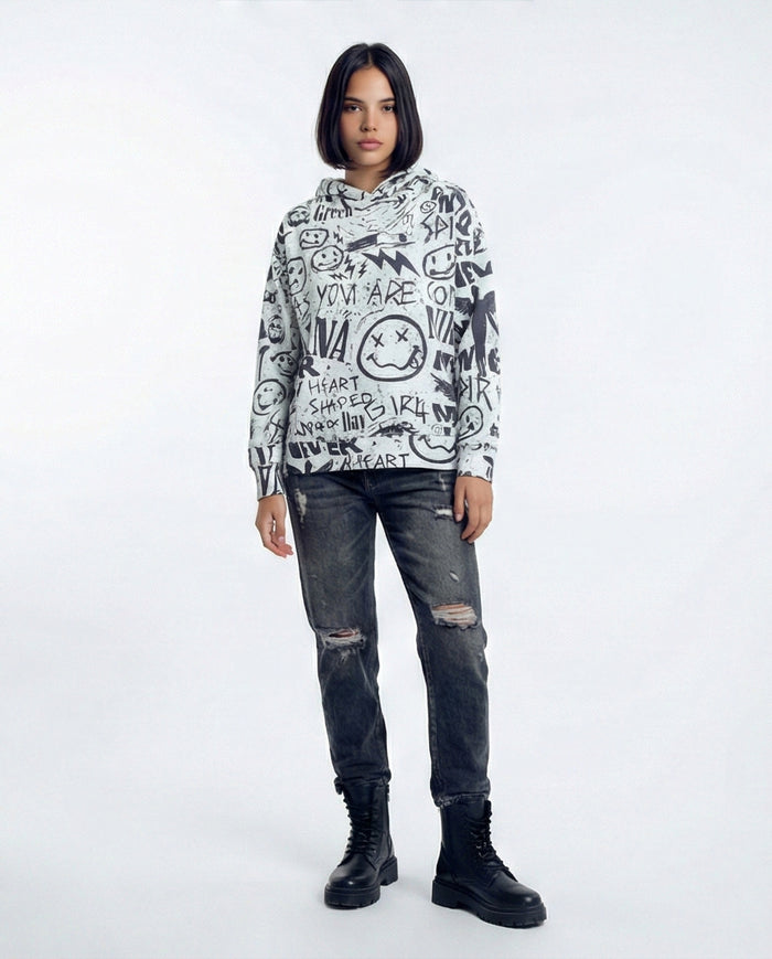 Women's Graffiti Grunge All-Over Print Hoodie - O200014