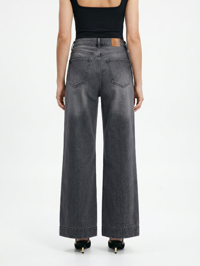 Women's Grey Mid Rise Wide-Leg Washed Jeans Non-Stretchable