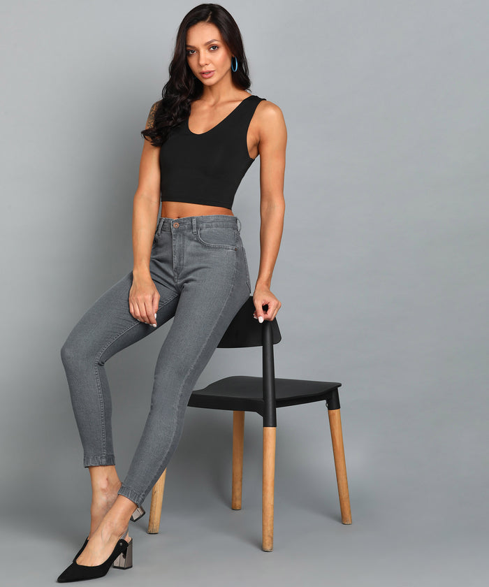 Women's Grey Skinny Fit Washed Jeans