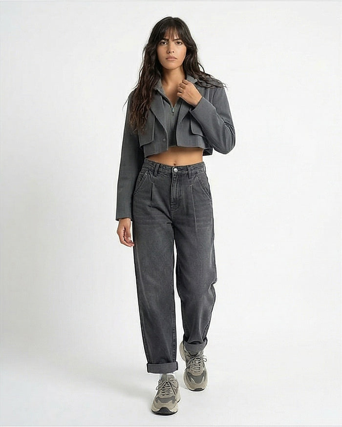 Women's High-Waisted Grey Relaxed Fit Jeans
