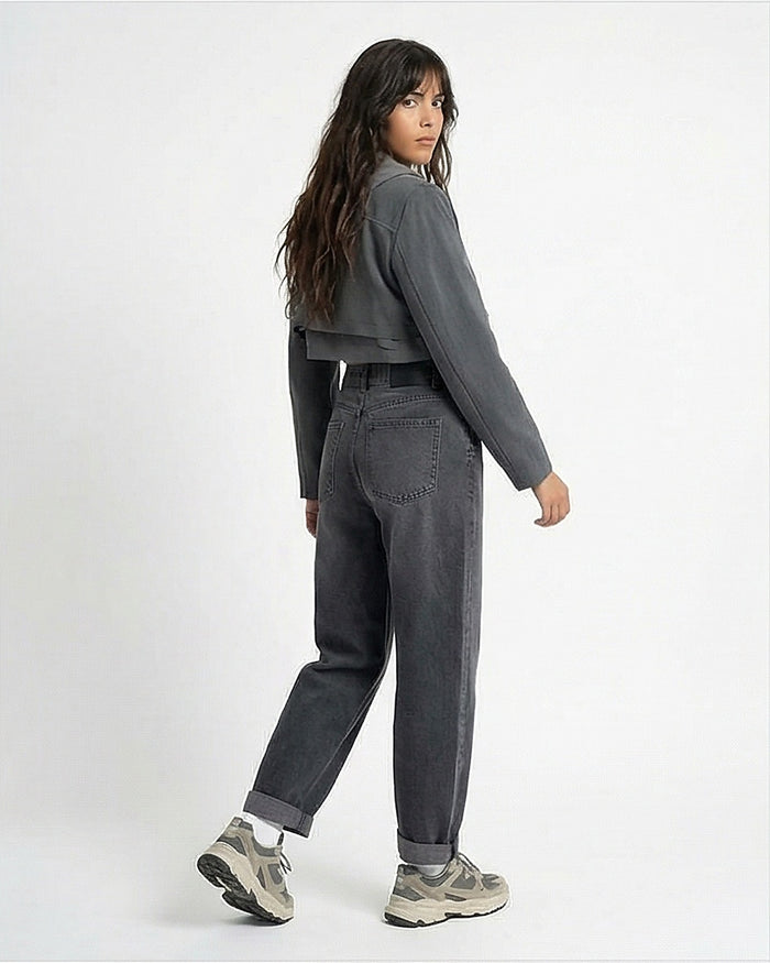 Women's High-Waisted Grey Relaxed Fit Jeans