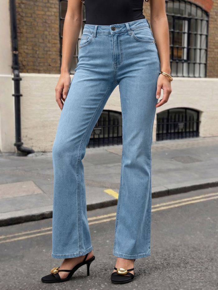 Women's Ice Blue Mid Rise Bootcut Washed Jeans Stretchable