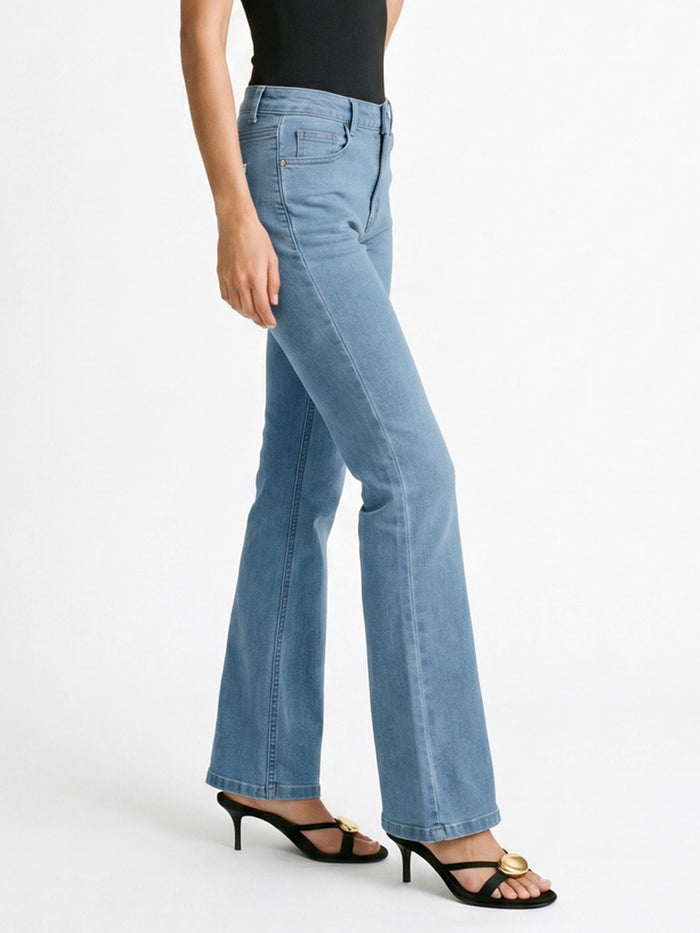Women's Ice Blue Mid Rise Bootcut Washed Jeans Stretchable