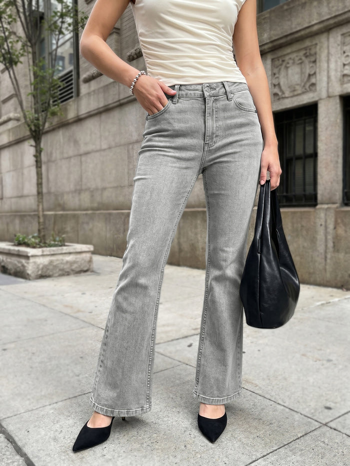 Women's Ice Grey Mid Rise Bootcut Washed Jeans Stretchable