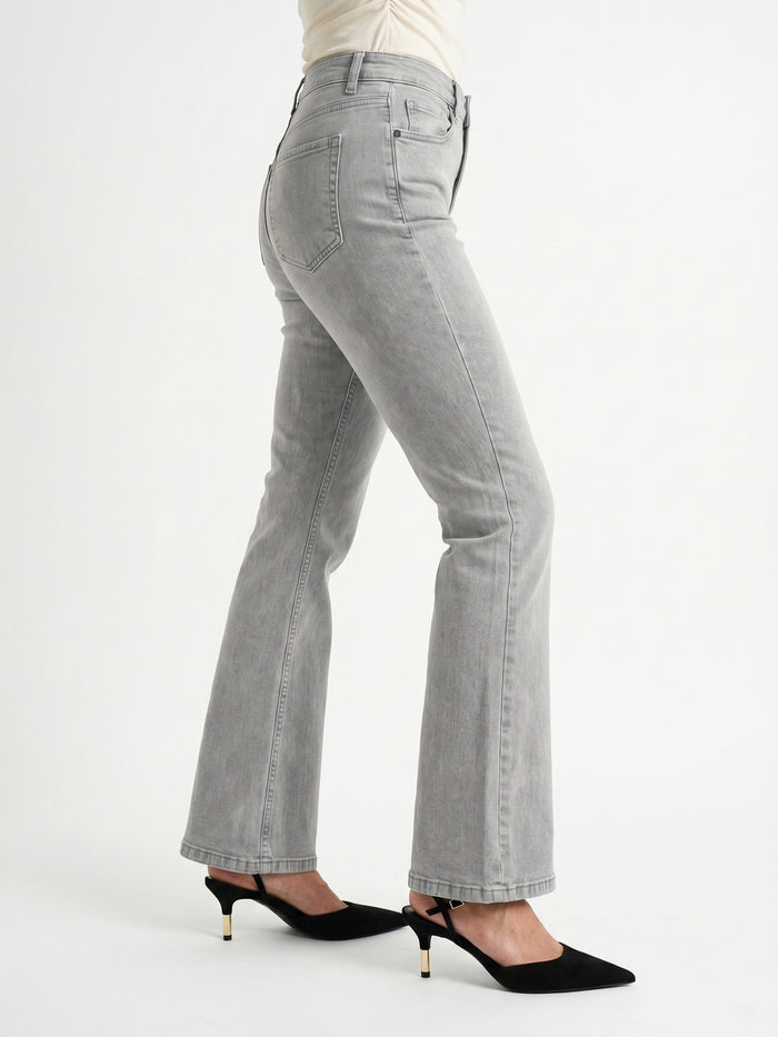 Women's Ice Grey Mid Rise Bootcut Washed Jeans Stretchable