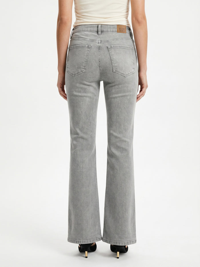 Women's Ice Grey Mid Rise Bootcut Washed Jeans Stretchable