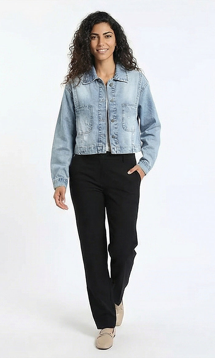 Women's Light Blue Distressed Cropped Denim Jacket
