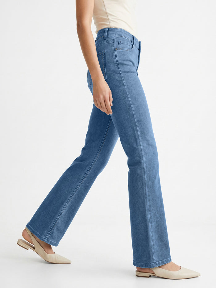 Women's Light Blue Mid Rise Bootcut Washed Jeans Stretchable