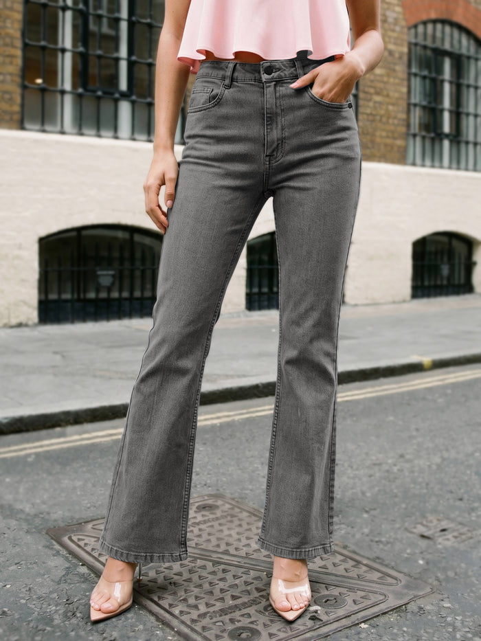 Women's Light Grey Mid Rise Bootcut Washed Jeans Stretchable
