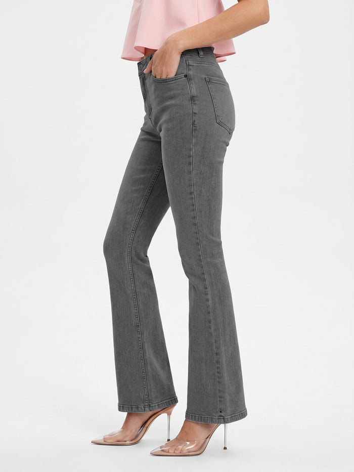 Women's Light Grey Mid Rise Bootcut Washed Jeans Stretchable