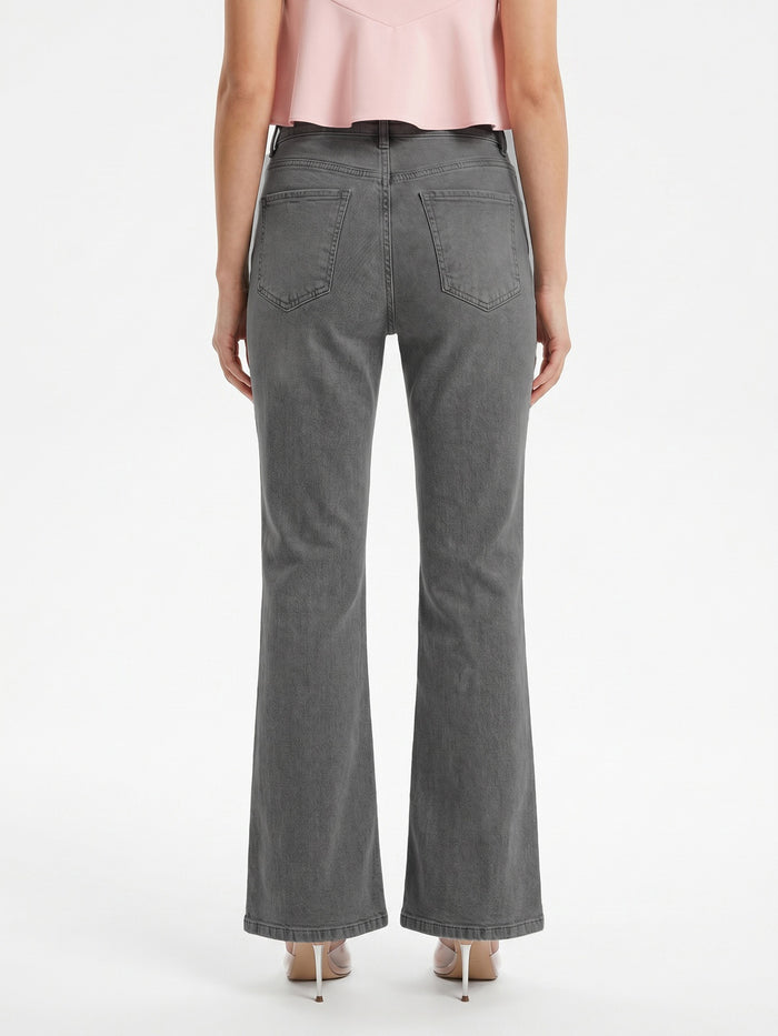 Women's Light Grey Mid Rise Bootcut Washed Jeans Stretchable