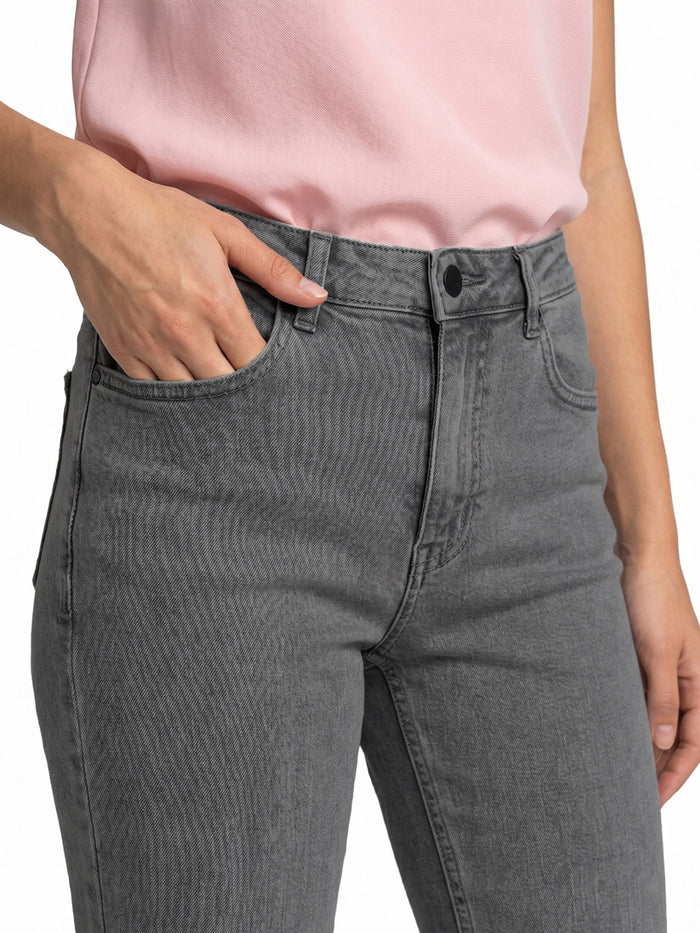 Women's Light Grey Mid Rise Bootcut Washed Jeans Stretchable