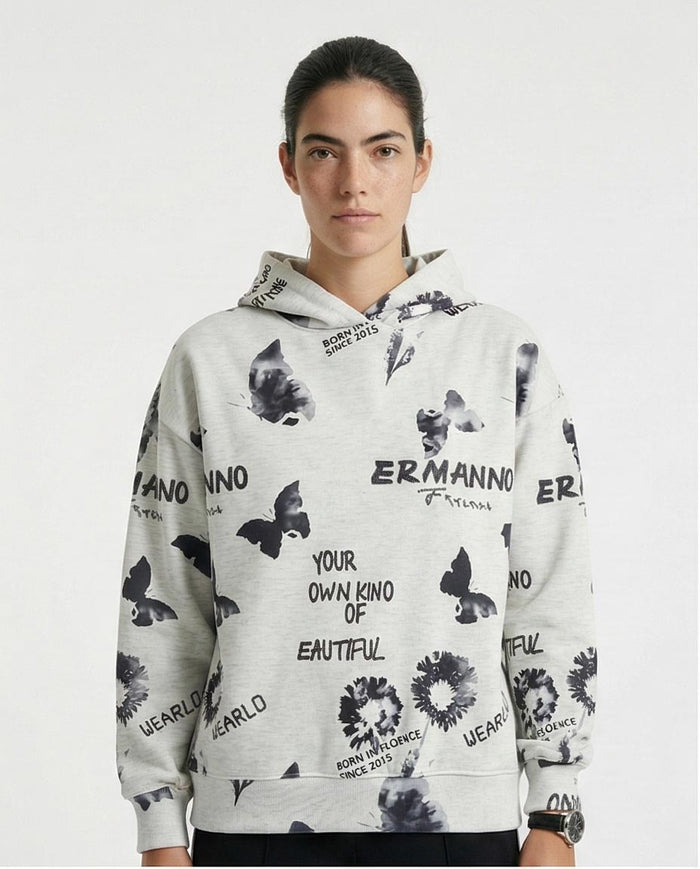 Women's Monochrome Graphic Print Oversized Hoodie - O200012