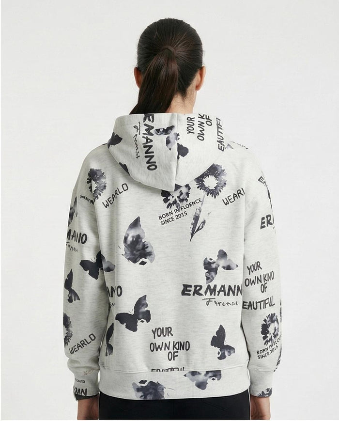 Women's Monochrome Graphic Print Oversized Hoodie - O200012