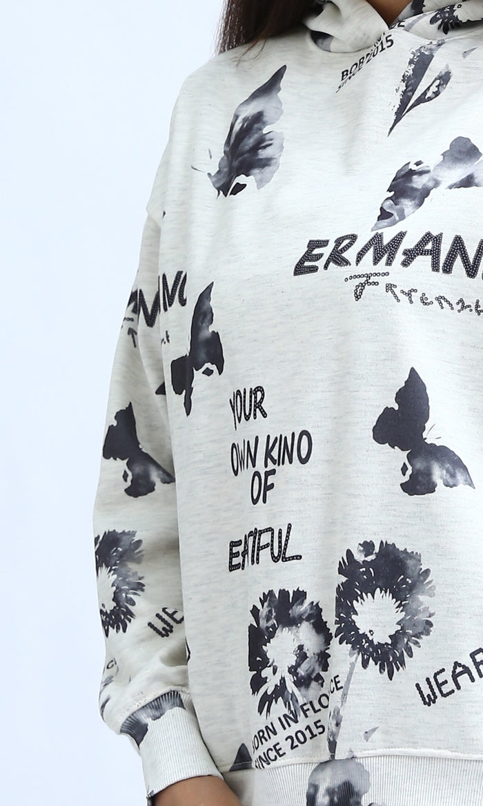 Women's Monochrome Graphic Print Oversized Hoodie - O200012