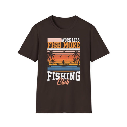 Work Less Fish More Fishing Club T-Shirt - funny t-shirt by Cheeky Business