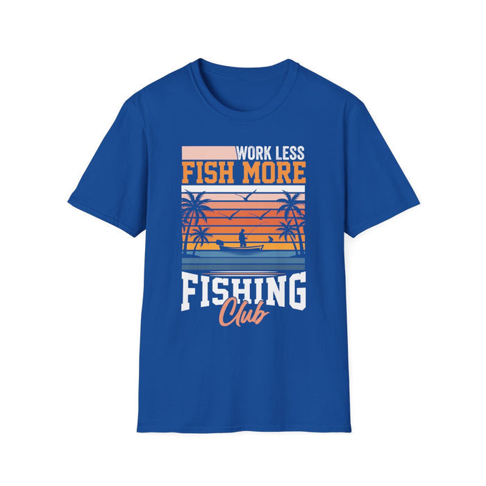 Work Less Fish More Fishing Club T-Shirt - funny t-shirt by Cheeky Business
