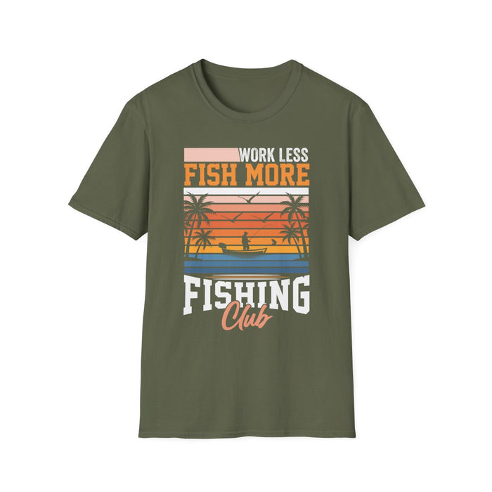 Work Less Fish More Fishing Club T-Shirt - funny t-shirt by Cheeky Business