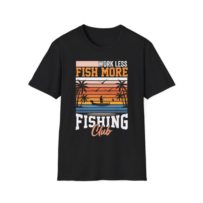 Work Less Fish More Fishing Club T-Shirt - funny t-shirt by Cheeky Business