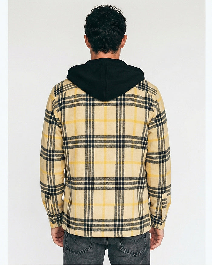 Yellow Plaid Hooded Zip-Up Shirt - O202223