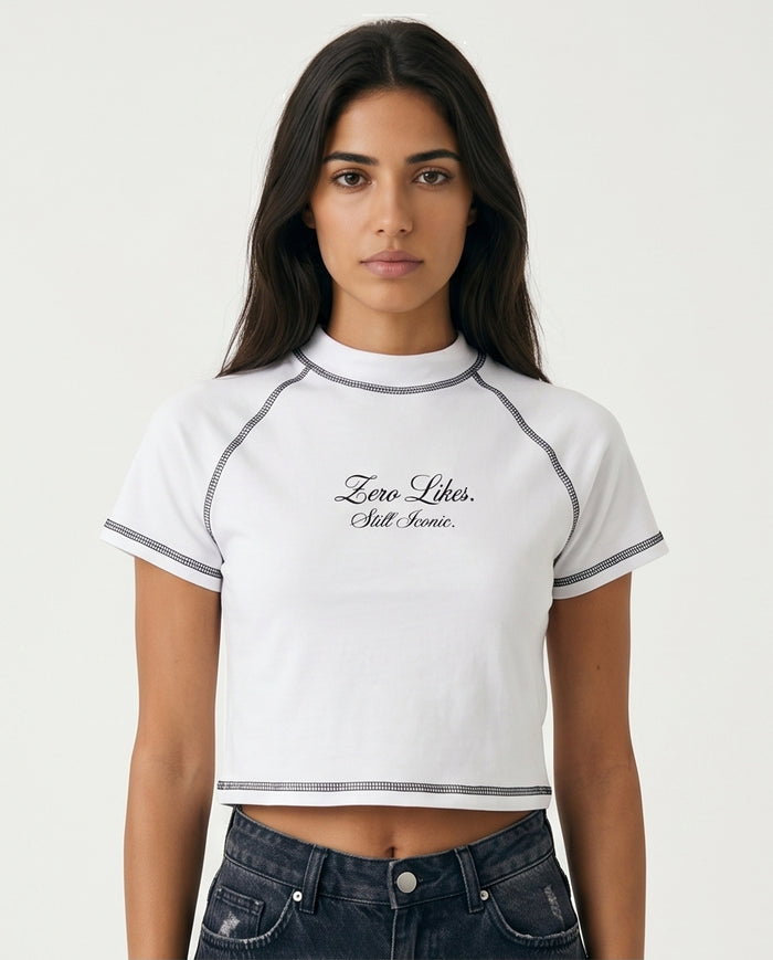 Zero Likes Still Iconic Contrast Stitch Cropped Tee - R217868