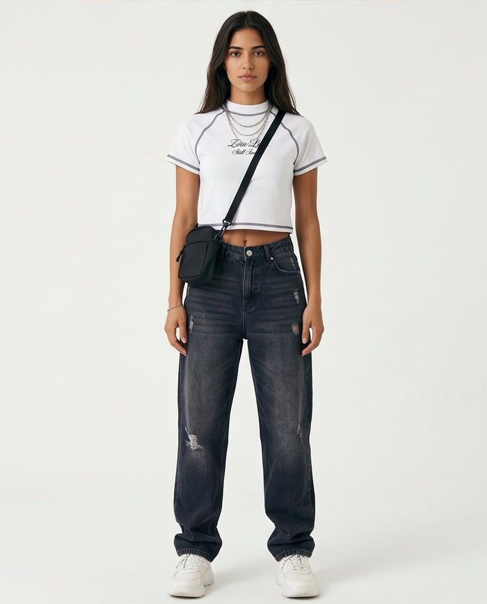 Zero Likes Still Iconic Contrast Stitch Cropped Tee - R217868