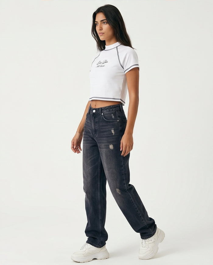 Zero Likes Still Iconic Contrast Stitch Cropped Tee - R217868